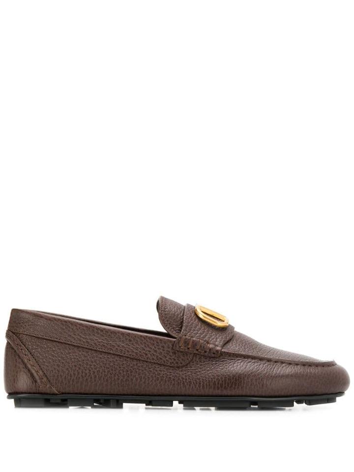 Valentino Logo Plaque Loafers - Brown