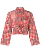 Ganni Knot Front Checked Blouse - Red