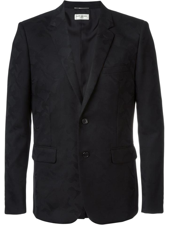 Saint Laurent Camouflage Jacquard Blazer, Men's, Size: 50, Black, Silk/wool