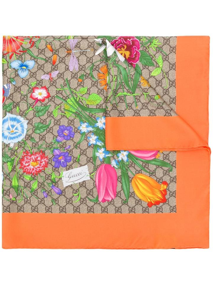 Gucci Gg Flora Print Scarf - Orange