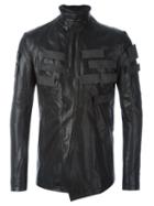 Julius Appliqué Detail Leather Jacket, Men's, Size: 3, Black, Lamb Skin