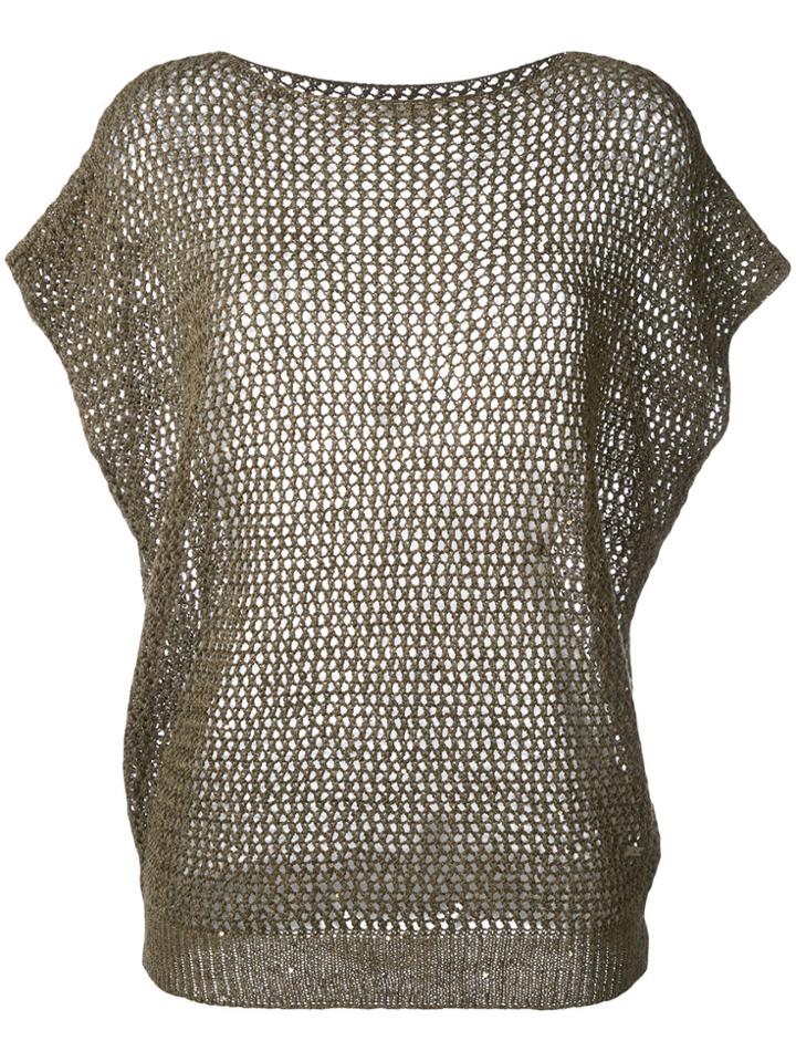 Fay Net Effect Short Sleeve Top - Green