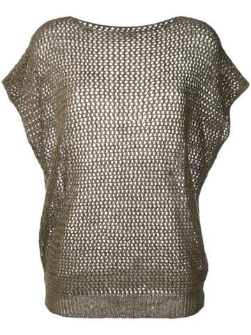 Fay Net Effect Short Sleeve Top - Green