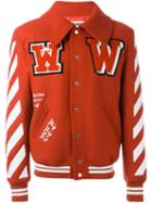 Off-white Varsity Jacket, Men's, Size: Medium, Red, Cotton/polyamide/polyester/virgin Wool