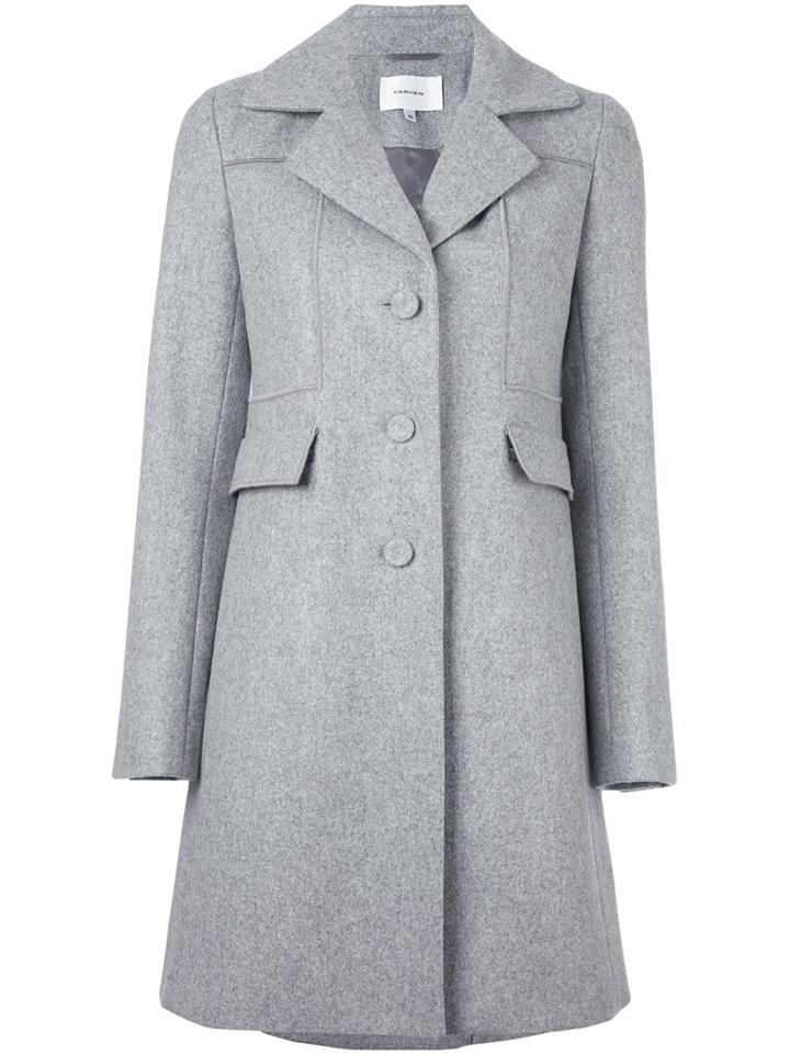 Carven Single Breasted Coat, Women's, Size: 40, Grey, Acetate/viscose/virgin Wool/polyimide