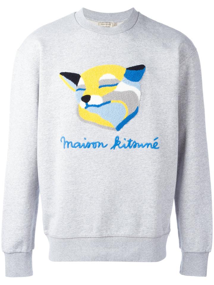 Maison Kitsuné Fox Pattern Sweatshirt, Men's, Size: Medium, Grey, Cotton
