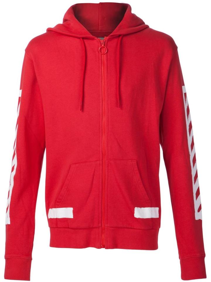 Off-white Printed Hoodie, Men's, Size: Large, Red, Cotton