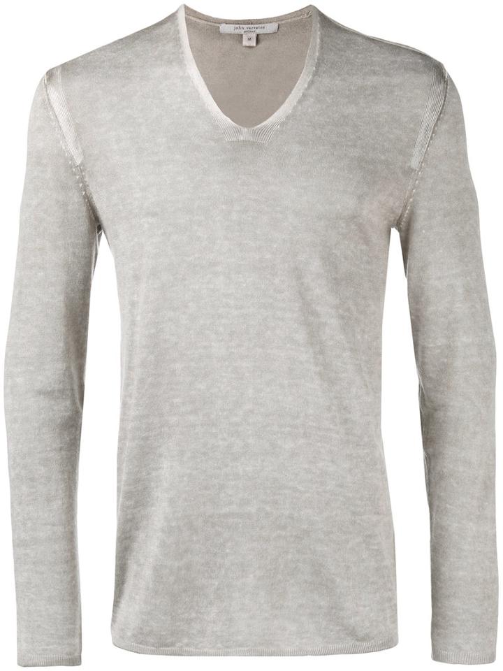 John Varvatos V-neck Jumper, Men's, Size: Medium, Grey, Silk/cashmere