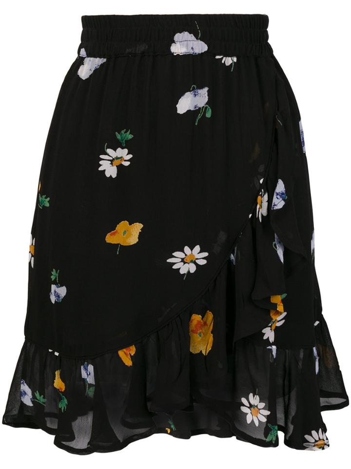 Ganni Floral Ruffle Mini Skirt - Black