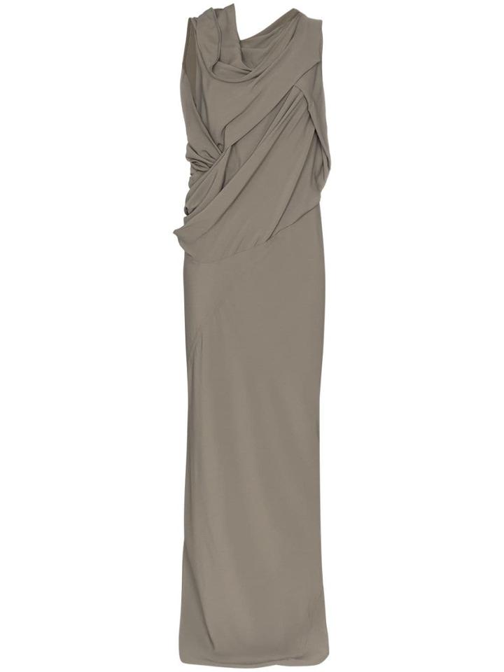 Rick Owens Sleeveless Gathered Neck Silk Blend Gown - Grey