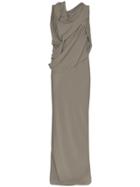 Rick Owens Sleeveless Gathered Neck Silk Blend Gown - Grey
