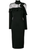 Ki6 Sheer Panel Ruffle Dress - Black