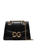 Dolce & Gabbana Black Dg Faux Pearl Embellished Leather Shoulder Bag