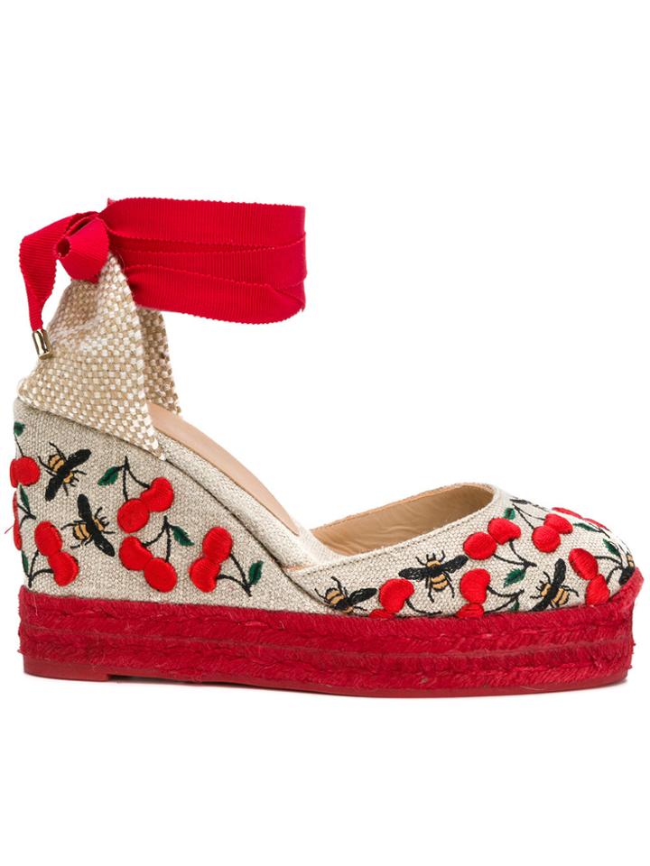 Castañer Carina Cherry-embroidered Espadrilles - Nude & Neutrals