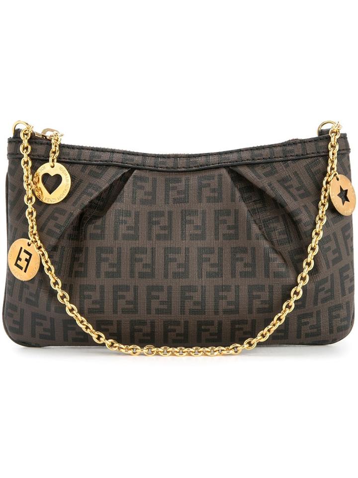 Fendi Vintage Zucca Pattern Identification Chain Hand Bag - Brown