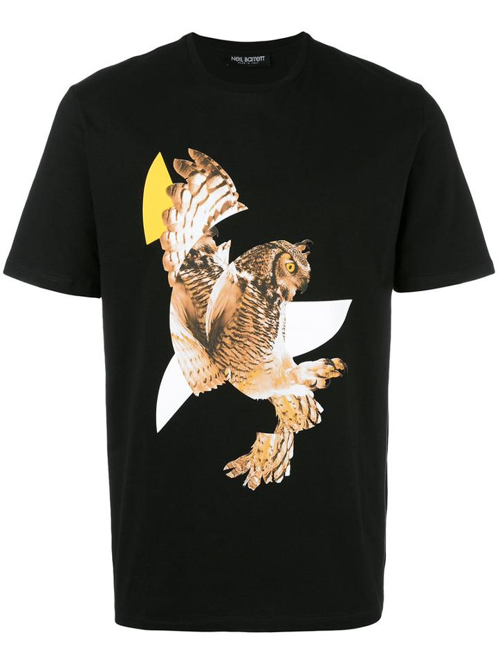 Neil Barrett Modernist Owl Print T-shirt, Size: Small, Black, Cotton
