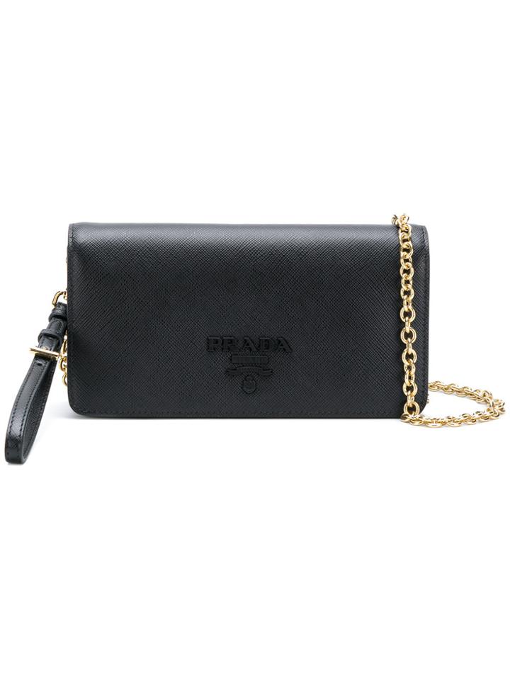 Prada Logo Flap Shoulder Bag - Black