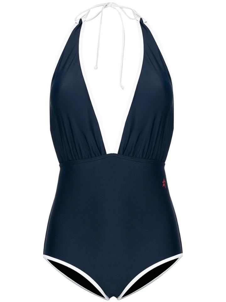 Perfect Moment Deep V-neck Swim Suit - Blue
