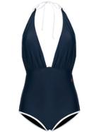 Perfect Moment Deep V-neck Swim Suit - Blue
