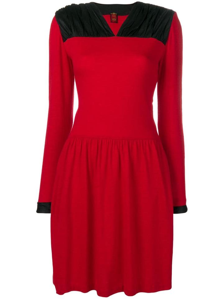 Ritz Saddler Vintage Ruched Panel Shoulder Dress - Red