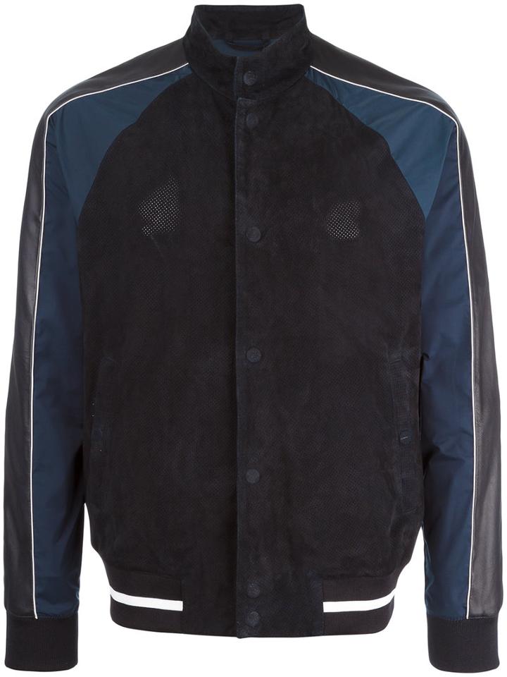 Emporio Armani Leather Bomber Jacket, Men's, Size: Xl, Blue, Goat Skin/lamb Skin/polyester/spandex/elastane
