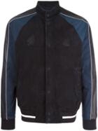 Emporio Armani Leather Bomber Jacket, Men's, Size: Xl, Blue, Goat Skin/lamb Skin/polyester/spandex/elastane