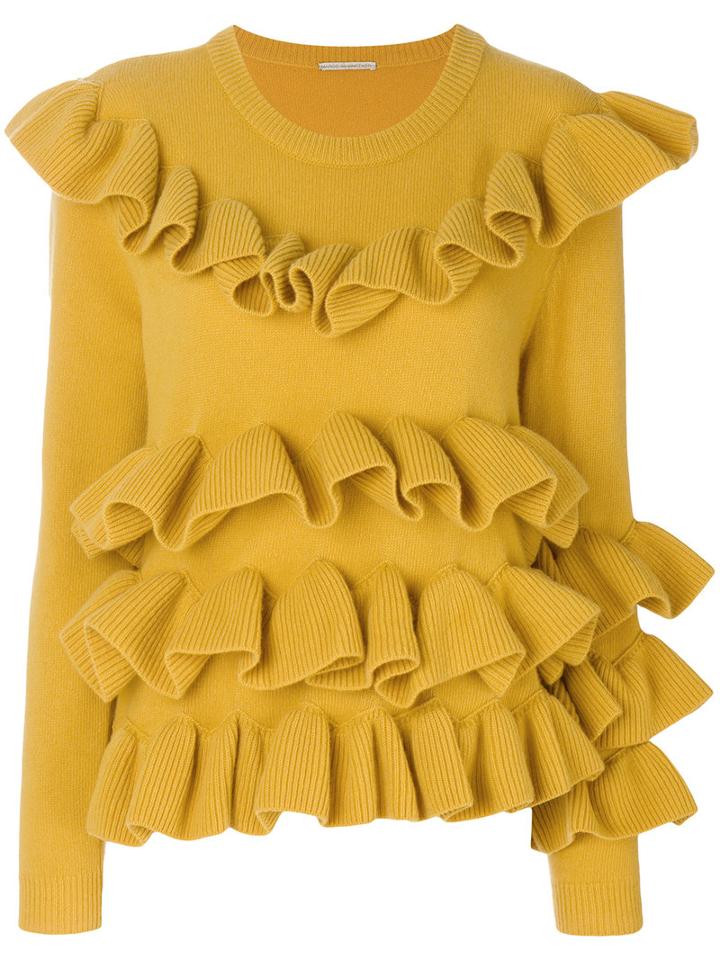 Marco De Vincenzo - Ruffled Trim Top - Women - Virgin Wool - 42, Yellow/orange, Virgin Wool