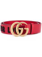 Gucci - 'gg' Embellished Belt - Women - Leather - 90, Red, Leather