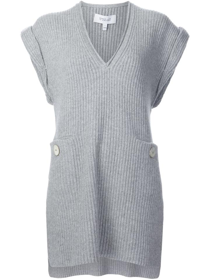 Derek Lam 10 Crosby V-neck Ribbed Blouse, Women's, Size: Medium, Grey, Cashmere/wool