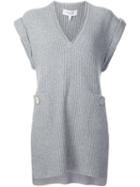 Derek Lam 10 Crosby V-neck Ribbed Blouse, Women's, Size: Medium, Grey, Cashmere/wool