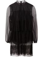 Valentino Pleated Tulle Mini Dress, Women's, Size: 40, Black, Silk/polyamide/spandex/elastane/viscose