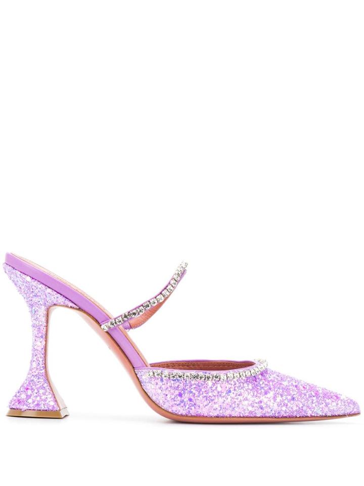 Amina Muaddi Gilda Glitter Mules - Purple