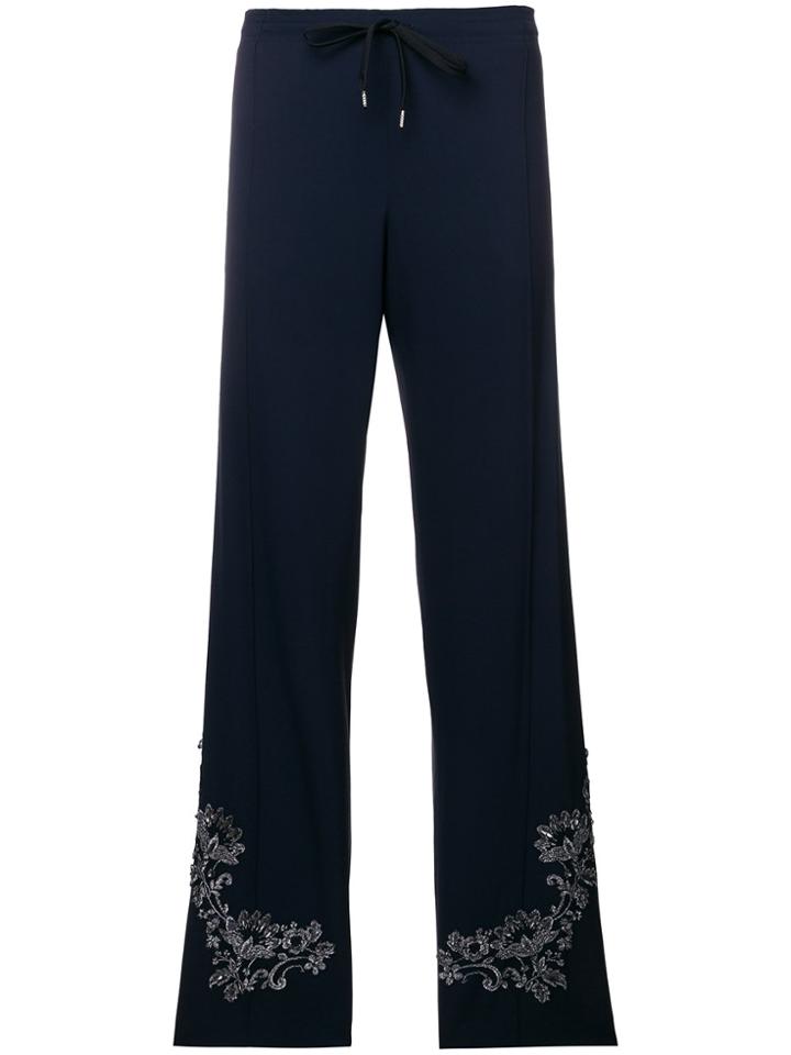 Ermanno Scervino Floral Embroidered Straight Trousers - Blue