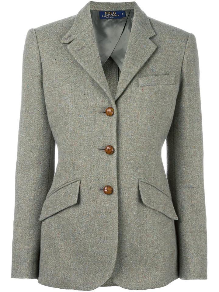 Polo Ralph Lauren Three Button Fitted Jacket, Women's, Size: 4, Green, Calf Leather/viscose/wool