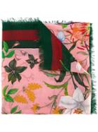Gucci Flora Web Print Scarf, Women's, Green, Silk/wool