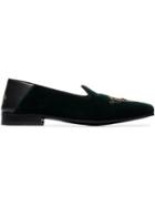 Gucci Green Crest Embroidered Velvet Loafers