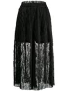 Mm6 Maison Margiela Pleated Lace Maxi Skirt - Black
