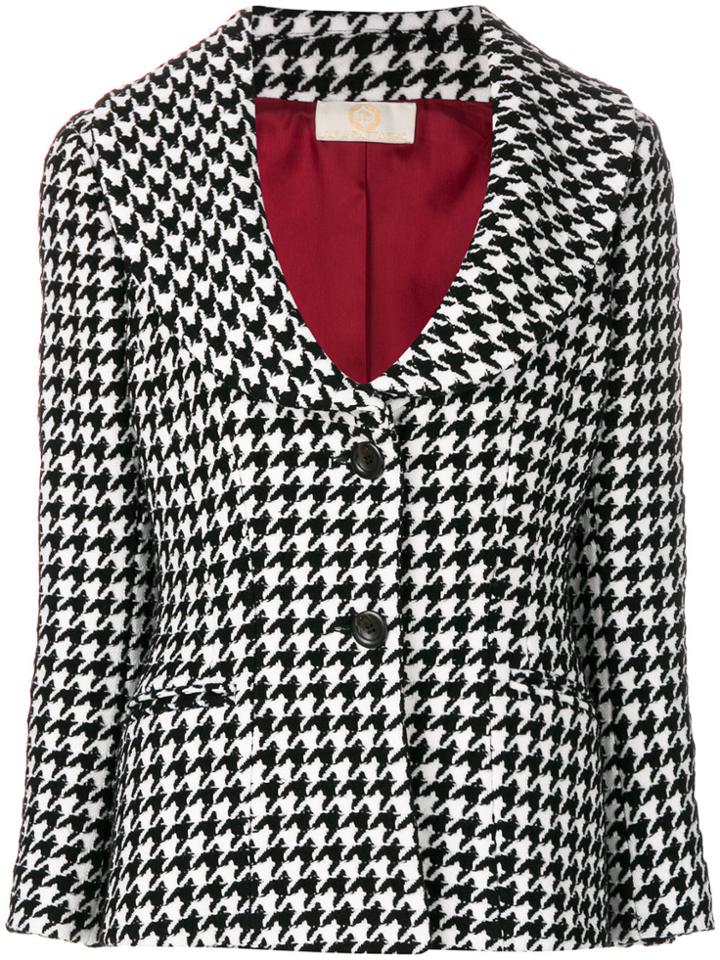 Sara Battaglia Scoop-neck Tweed Jacket - Black