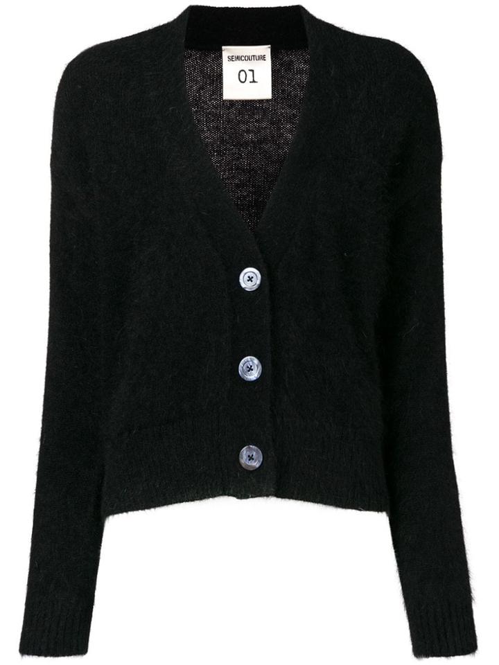 Semicouture Slouchy V-neck Cardigan - Black