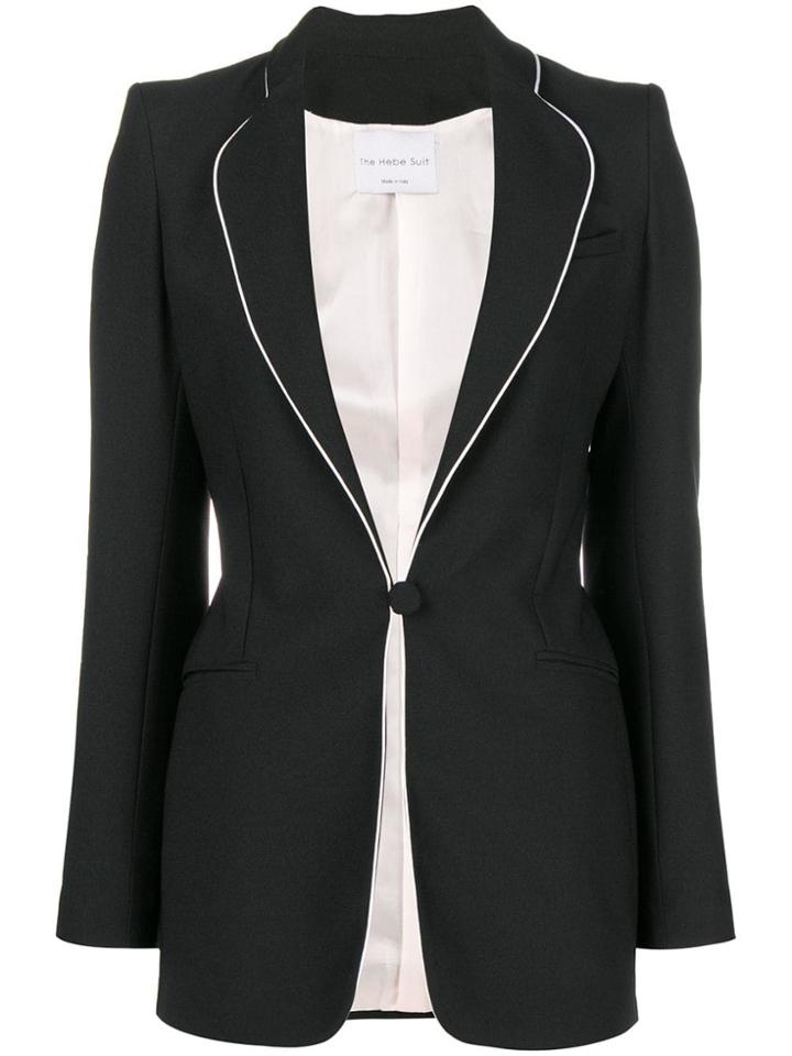 Hebe Studio Contrast-trim Fitted Blazer - Black