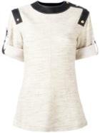 Loewe - Buttoned Straps Detail T-shirt - Women - Cotton/linen/flax/leather/wool - 38, Nude/neutrals, Cotton/linen/flax/leather/wool
