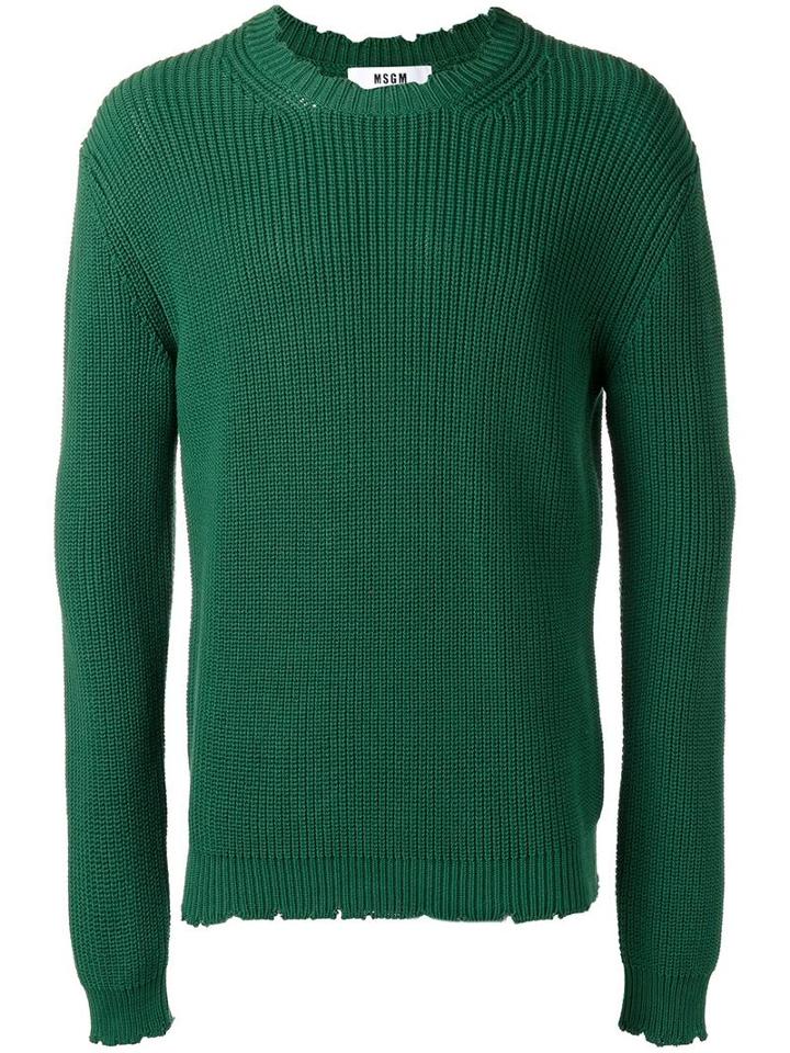 Msgm Ribbed Jumper, Men's, Size: Small, Green, Cotton