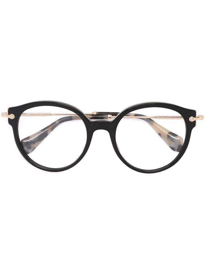 Miu Miu Eyewear Round Frame Glasses, Black, Acetate/metal