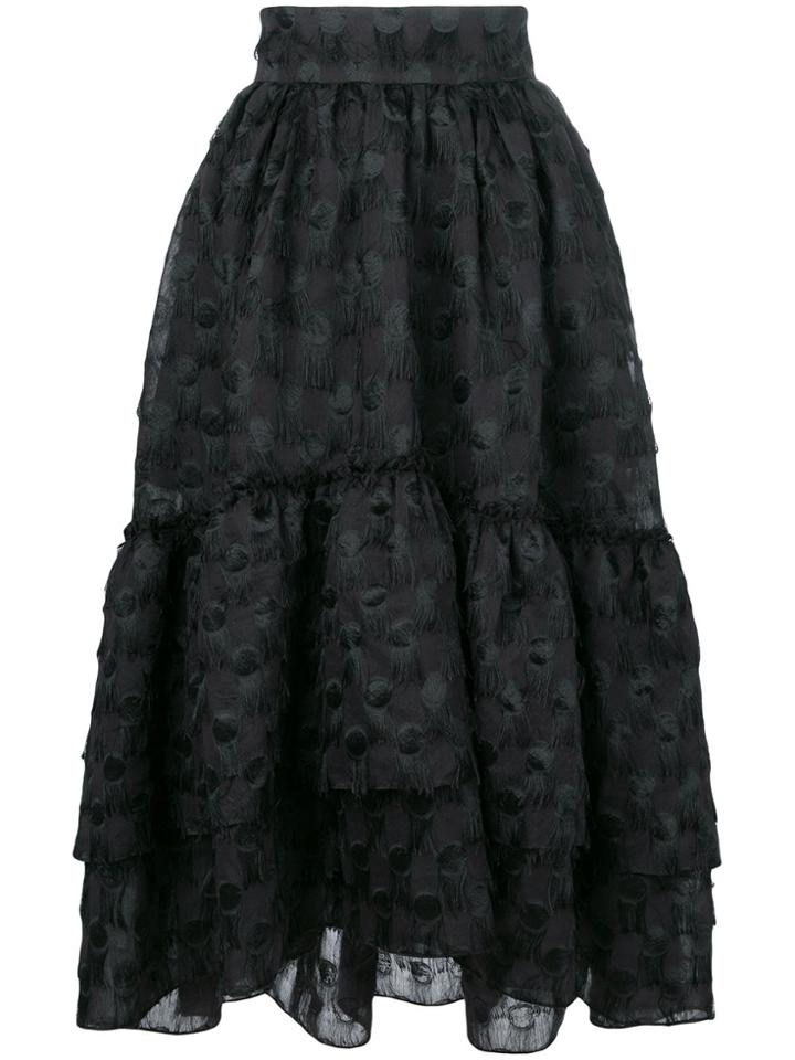 Katya Dobryakova Polka Dot Flounce Midi Skirt - Black