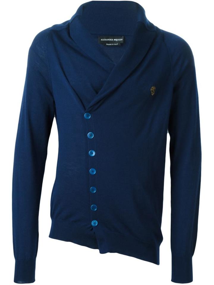 Alexander Mcqueen Asymmetric Cardigan, Men's, Size: Medium, Blue, Cashmere
