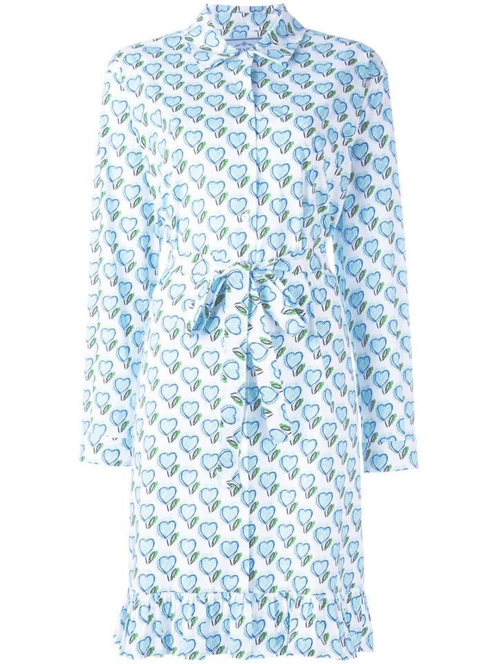 Prada Hearts Print Shirt Dress, Women's, Size: 40, White, Cotton/spandex/elastane