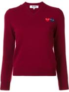 Comme Des Garçons Play Double Heart V-neck Jumper, Women's, Size: Medium, Red, Wool