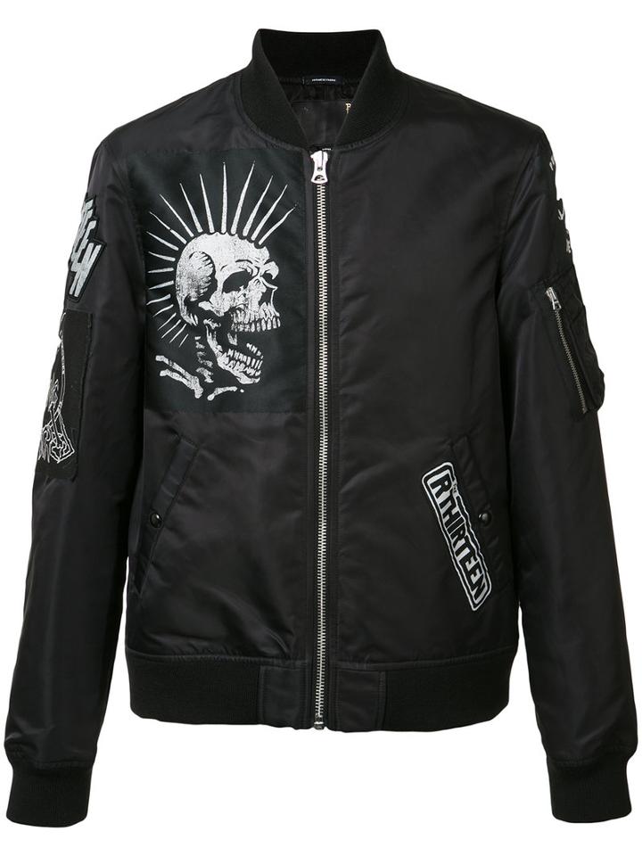 R13 Multiple Patches Bomber Jacket, Size: Xl, Black, Viscose/acetate/nylon
