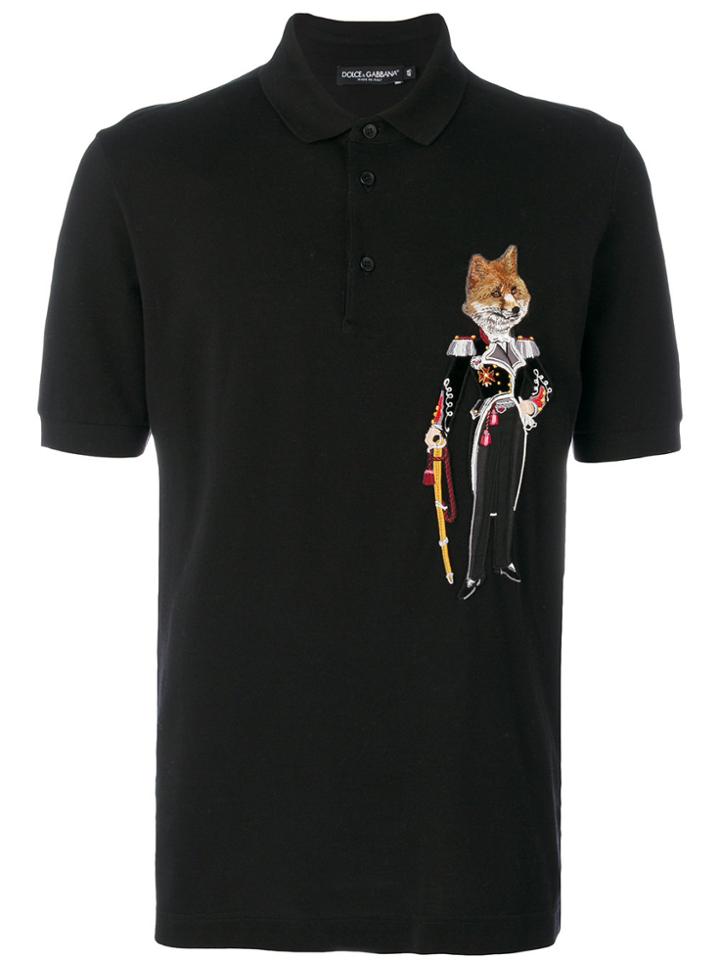 Dolce & Gabbana Fox Colonel Patch Polo Shirt - Black