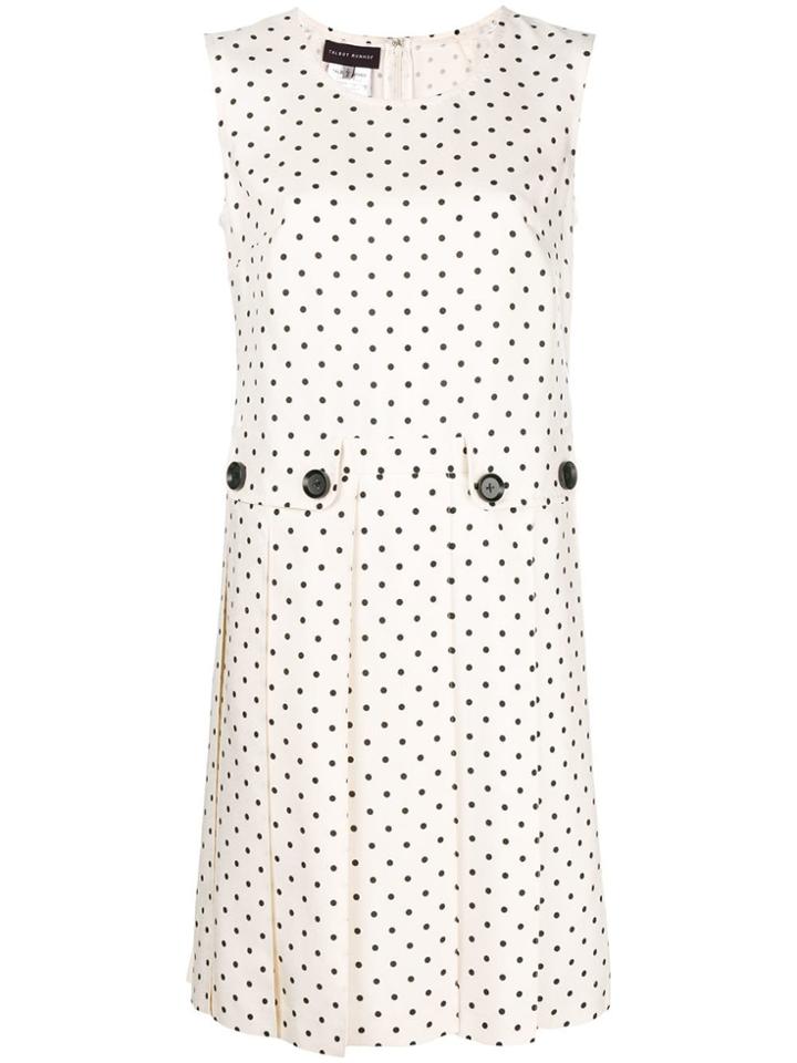 Talbot Runhof Polka Dot Pleated Dress - White